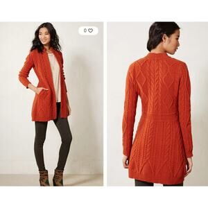 Anthropologie Guinevere Cabled Sweater Coat 100% Long Cardigan Lambswool Small